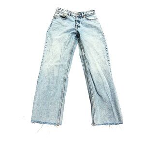 Zara Jeans Women’s Size 4 High Waist Straight Leg, Raw Hem Jeans, Blue Denim